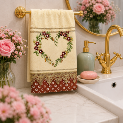 Toalha Lavabo - Coração de Flores