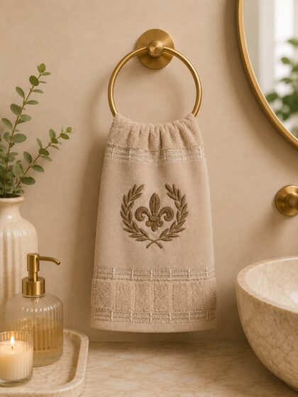 Toalha Lavabo - Flor de Liz Bege