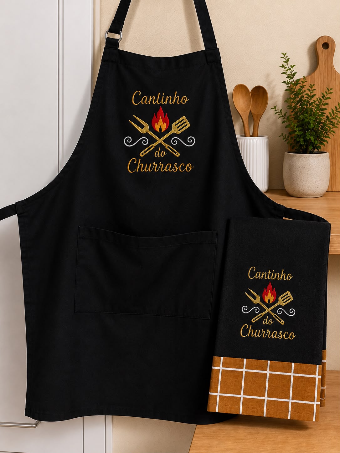 Avental de Cozinha + Pano de Prato - Cantinho do Churrasco