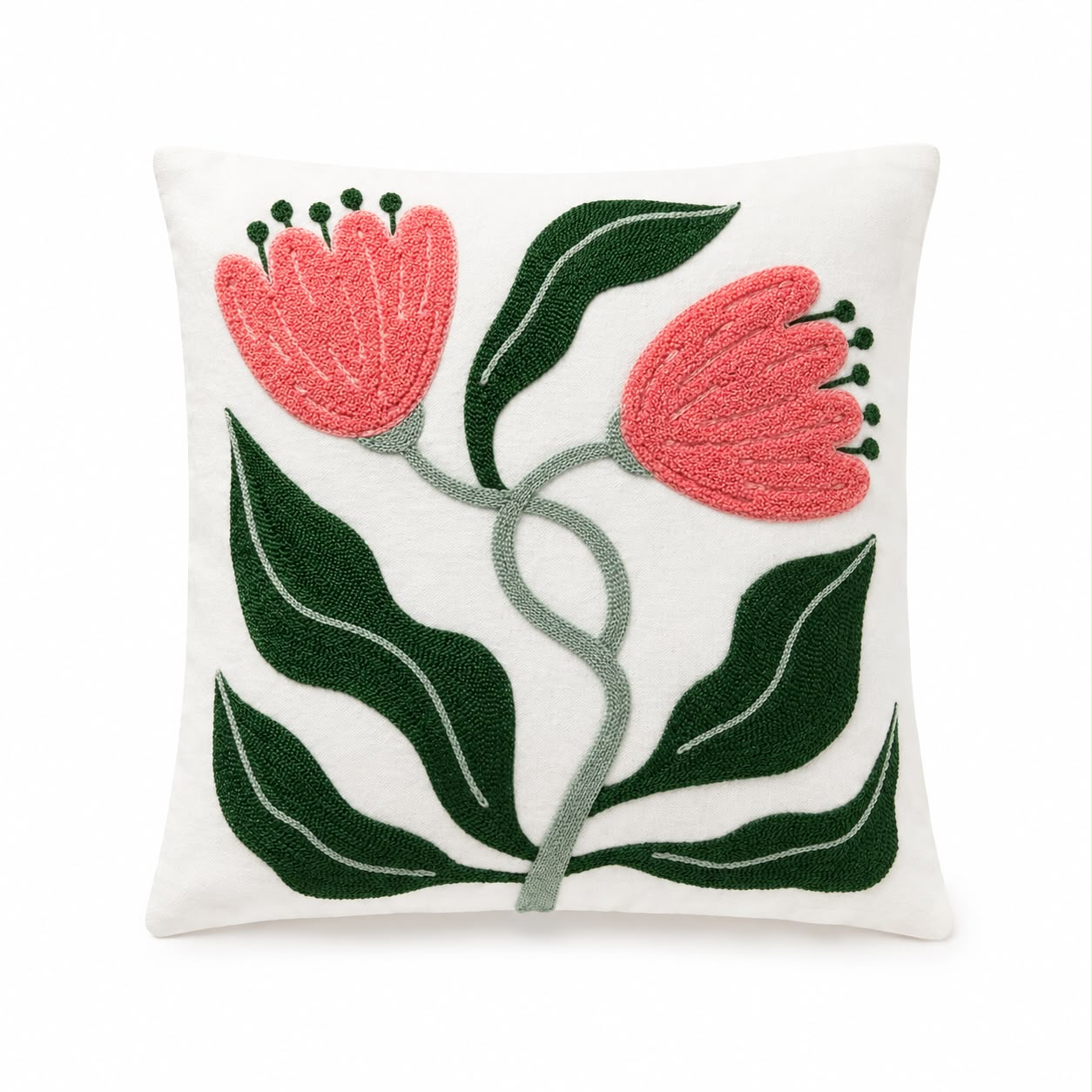 Capa para Almofada Bordada - Tulipa Rosa - Imagem 2