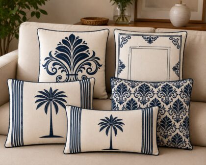 Capa para Almofada - Kit com 5 Peças - Arabesco Azul