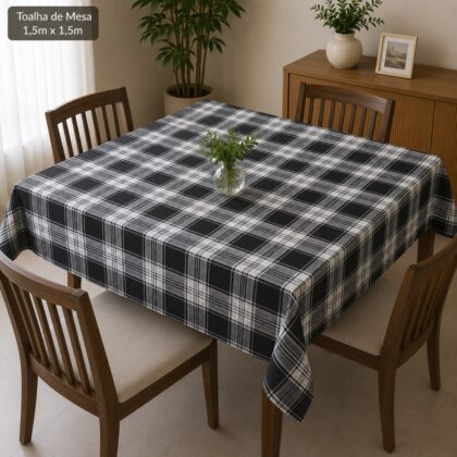 Toalha de Mesa Retangular - Xadrez Preto