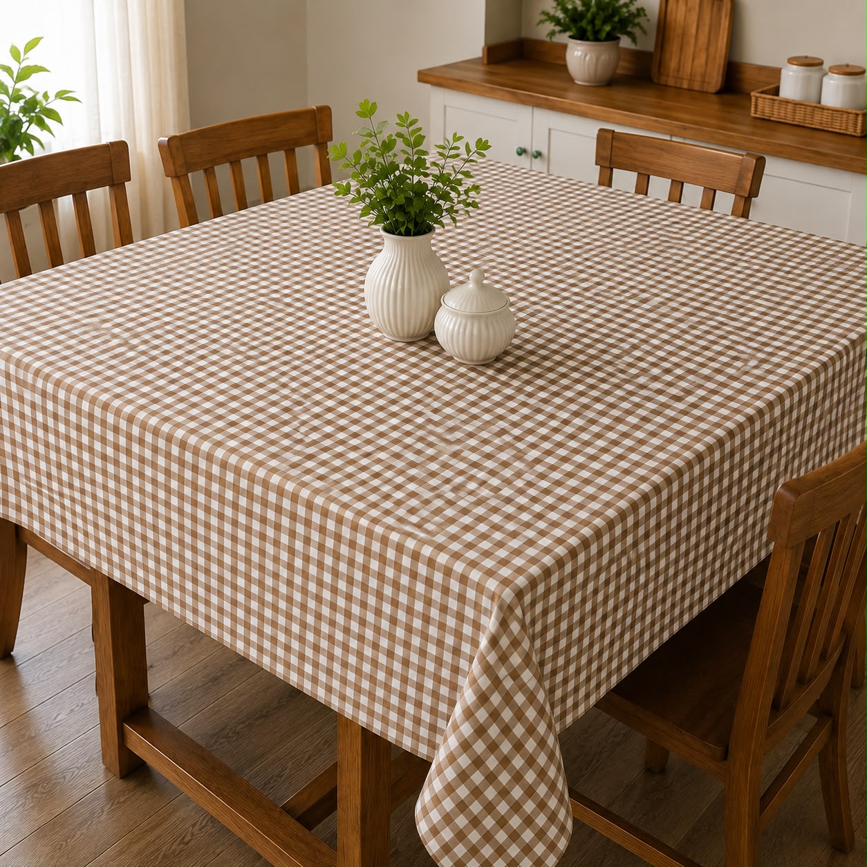 Toalha de Mesa Retangular - Xadrez Marrom