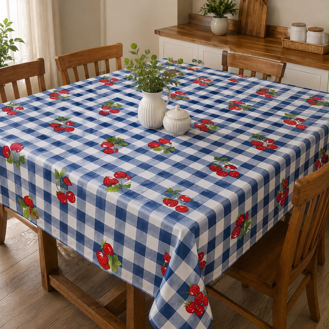 Toalha de Mesa Retangular - Xadrez Azul
