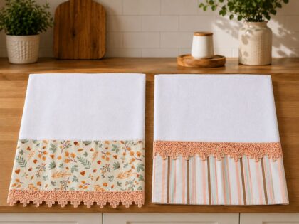 Kit 2 Panos de Prato - Barrado Laranja 45x65cm