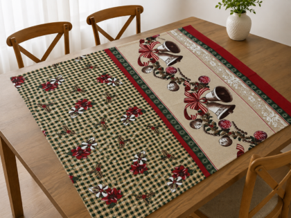 Toalha de chá Natalina Quadrada com Sinos 70x70cm