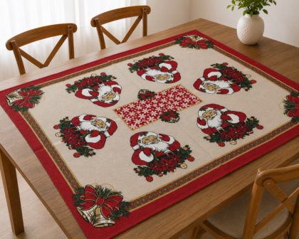 Toalha de chá Natalina Quadrada com Papai Noel 1,0m x 70cm